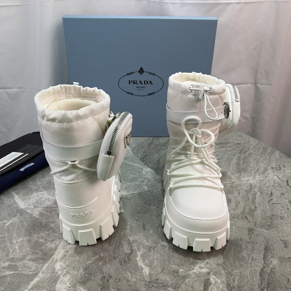 PRA Logo-Plaque Snow Boots With Pouch White Recycled Polyamide Cowhide Black