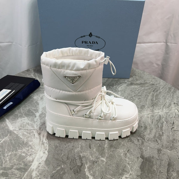 PRA Logo-Plaque Snow Boots White Recycled Polyamide Cowhide 454743