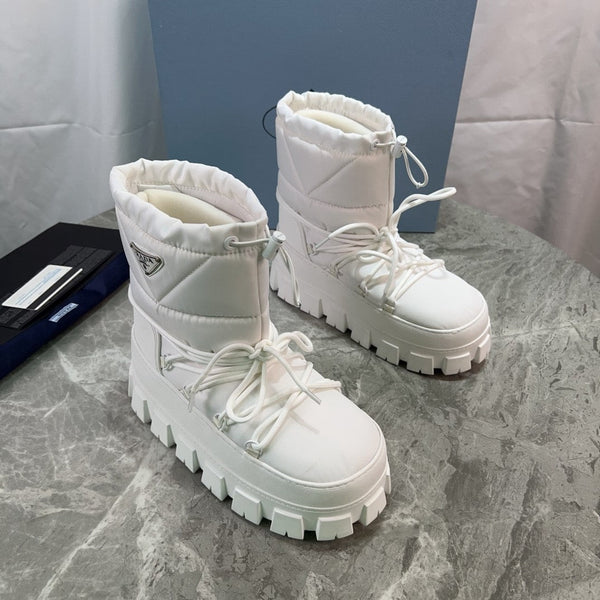 PRA Logo-Plaque Snow Boots White Recycled Polyamide Cowhide 454743
