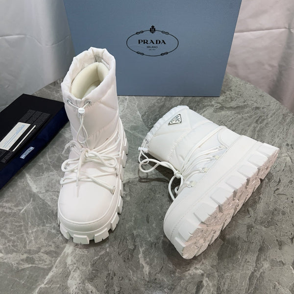 PRA Logo-Plaque Snow Boots White Recycled Polyamide Cowhide 454743