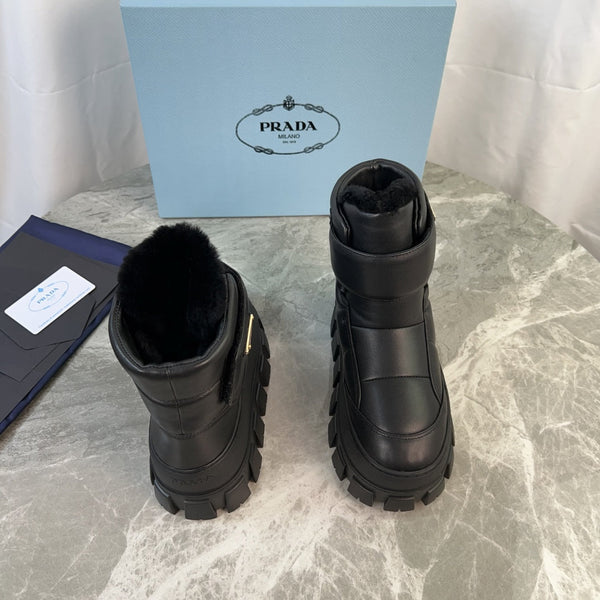 Stivali PRA 25s neri con pelliccia in morbida pelle bovina 454752