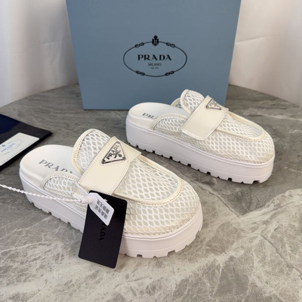 Prada 2026 Platform Mules 45mm Raffia Leather 789434