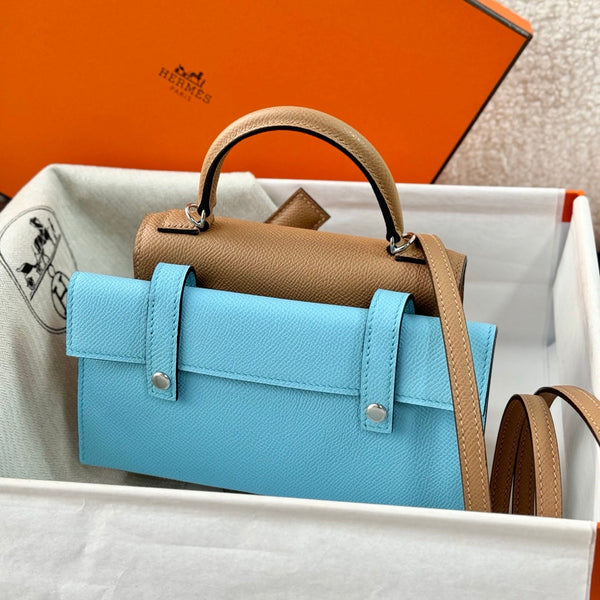 Sac HM Kelly Doll 18cm Rose clair Cuir Epsom 284562