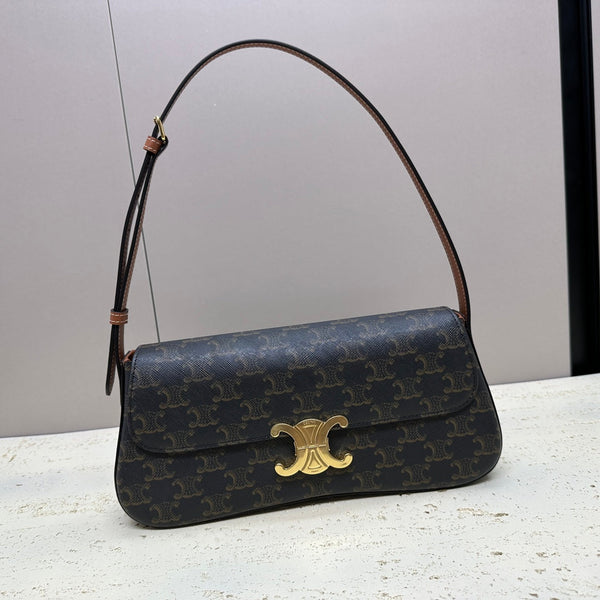 BORSA LOLA BAGUETTE 28 IN TELA MONOGRAMMA MARRONE SCURO E PELLE DI VITELLO
