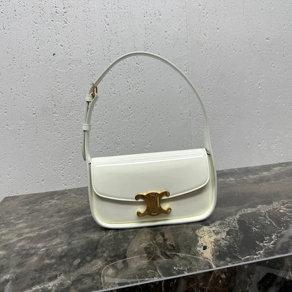 BORSA A TRACOLLA TERENCE 20 IN VITELLO VERNICIATO BIANCO