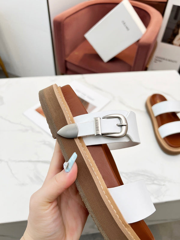 SANDALI A DUE CINTURINI IN PELLE DI VITELLO BIANCA