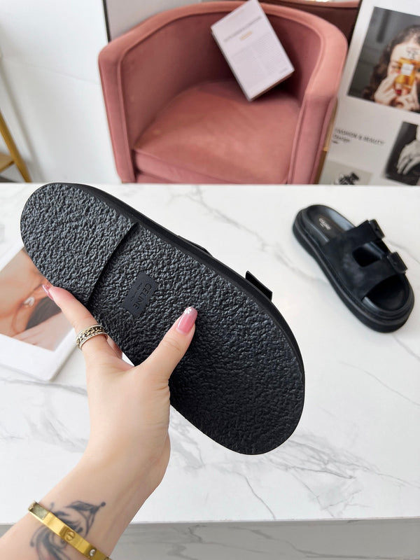 Celine 25C Dad Sandal Mule Black Leather 238143