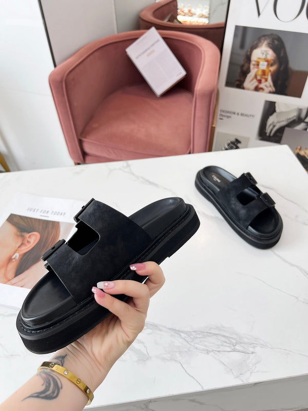 Celine 25C Dad Sandal Mule Black Leather 238143