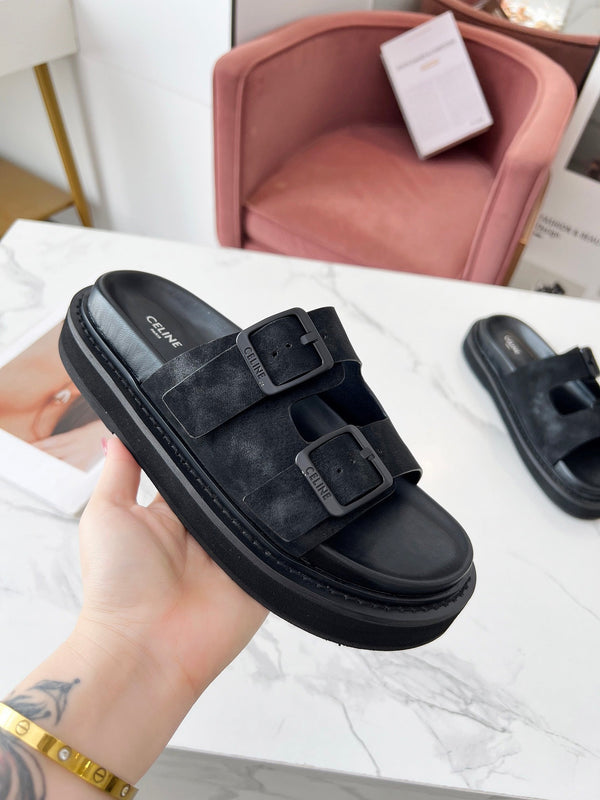 Celine 25C Dad Sandal Mule Black Leather 238143