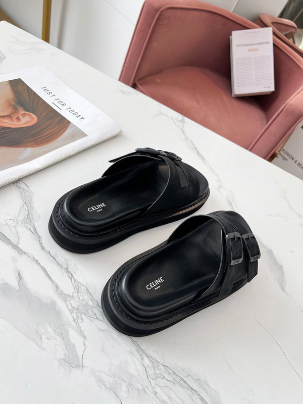 Celine 25C Dad Sandal Mule Black Leather 238143