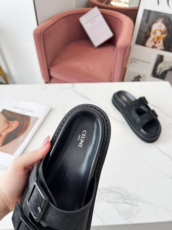 Celine 25C Dad Sandal Mule Black Leather 238143