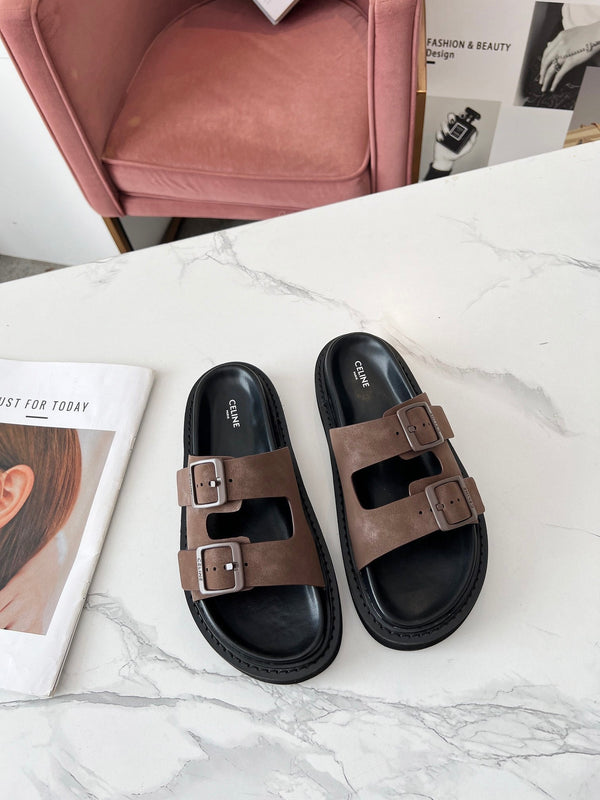 Celine 25C Dad Sandal Mule Ivory Brown Leather 238144