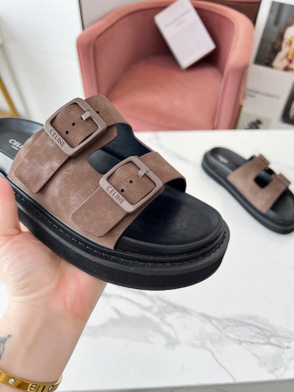 Celine 25C Dad Sandal Mule Ivory Brown Leather 238144