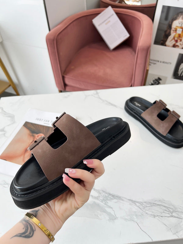 Celine 25C Dad Sandal Mule Ivory Brown Leather 238144