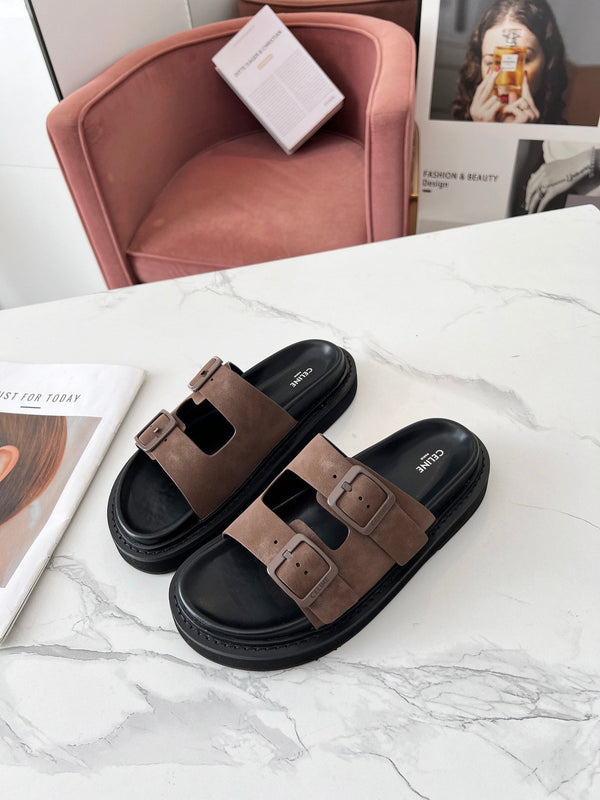 Celine 25C Dad Sandal Mule Ivory Brown Leather 238144