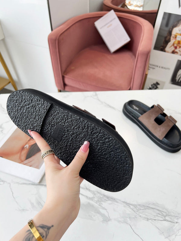 Celine 25C Dad Sandal Mule Ivory Brown Leather 238144