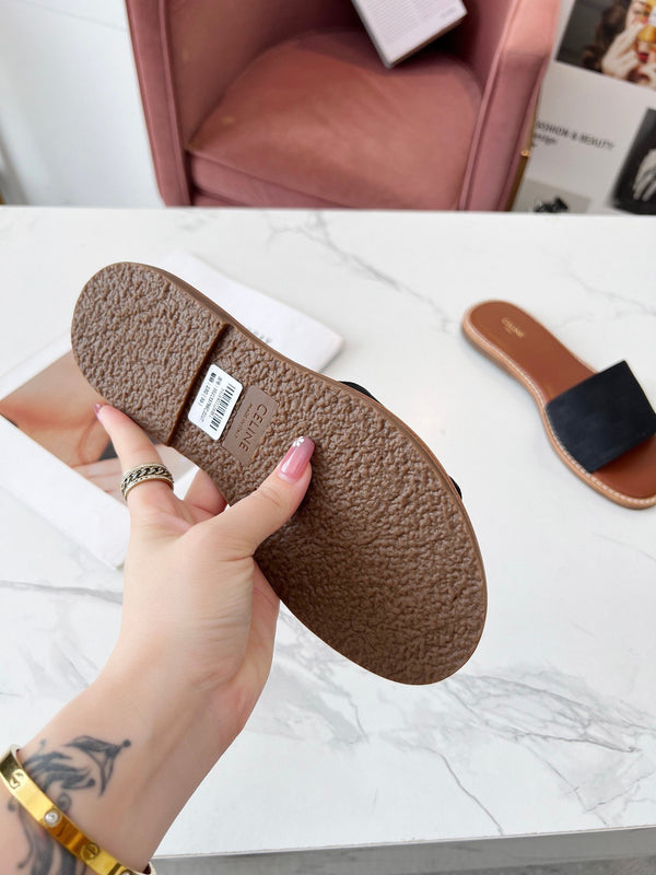 Celine 25C Slippers Black Monagram Silk with Calfskin 238147