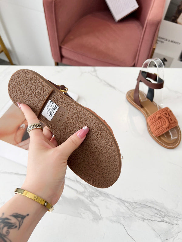 Celine 25C Lympia Sandal Melon Orange Fabric with Calfskin 238174