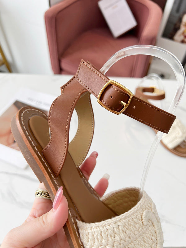 Celine 25C Lympia Sandal White Fabric with Calfskin 238175