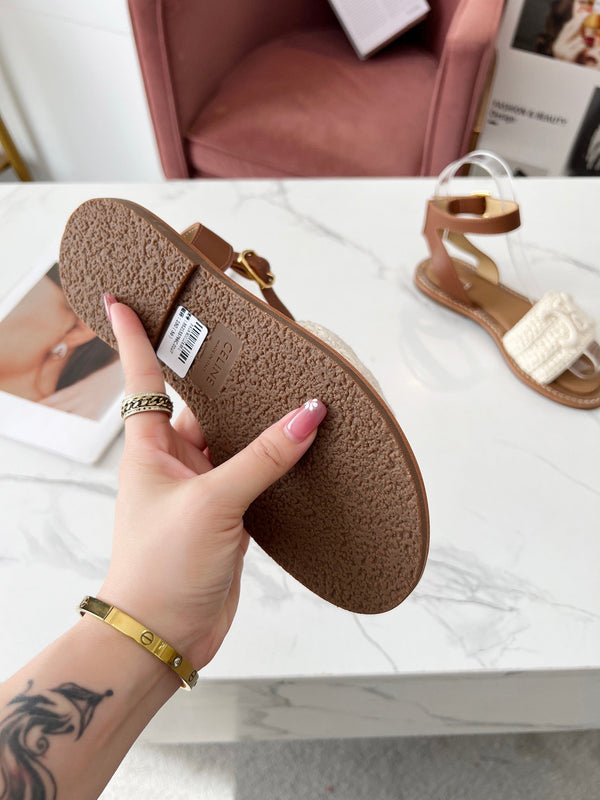 Celine 25C Lympia Sandal White Fabric with Calfskin 238175