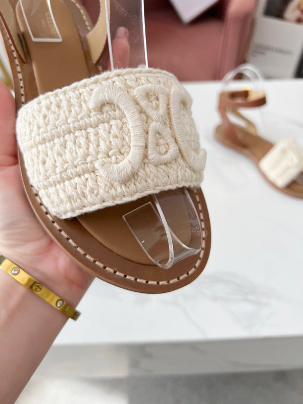 Celine 25C Lympia Sandal White Fabric with Calfskin 238175