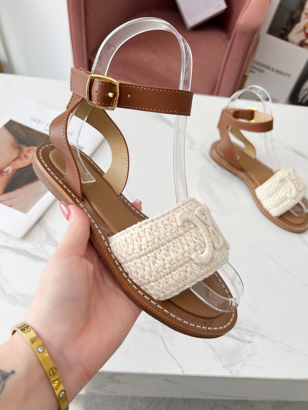 Celine 25C Lympia Sandal White Fabric with Calfskin 238175