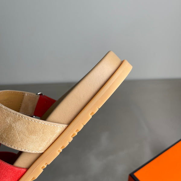 HM Men's Chypre Sandals Red Beige Suede 741433