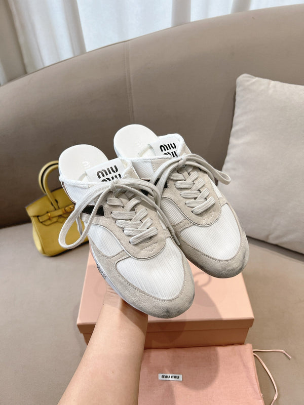 Miu x NB 530 SL Mules White Grey Mesh Suede 642506