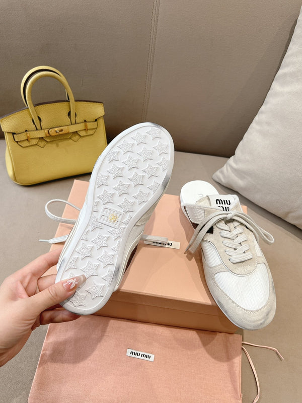 Miu x NB 530 SL Mules White Grey Mesh Suede 642506