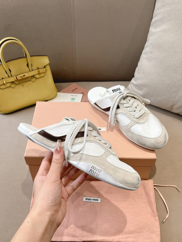 Miu x NB 530 SL Mules White Grey Mesh Suede 642506