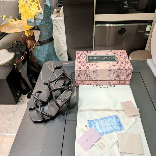 Jimmy 25 Sandal Heels Black Cowhide 240086