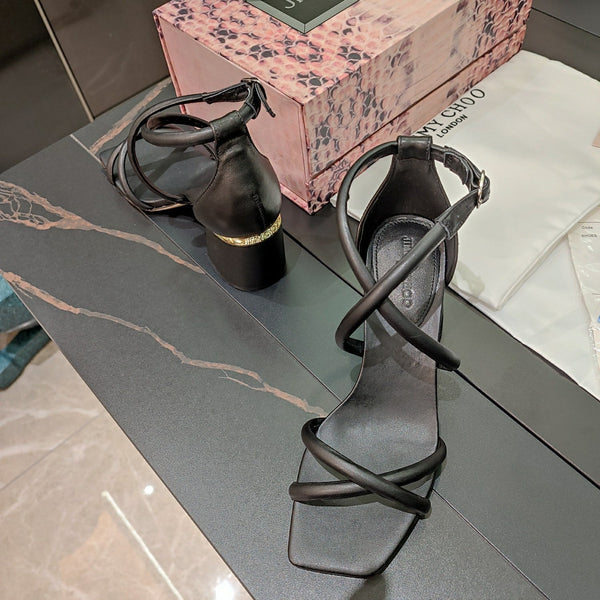 Jimmy 25 Sandal Heels Black Cowhide 240086