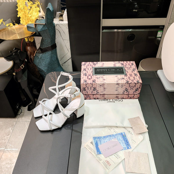 Jimmy 25 Sandal Heels White Cowhide 240087