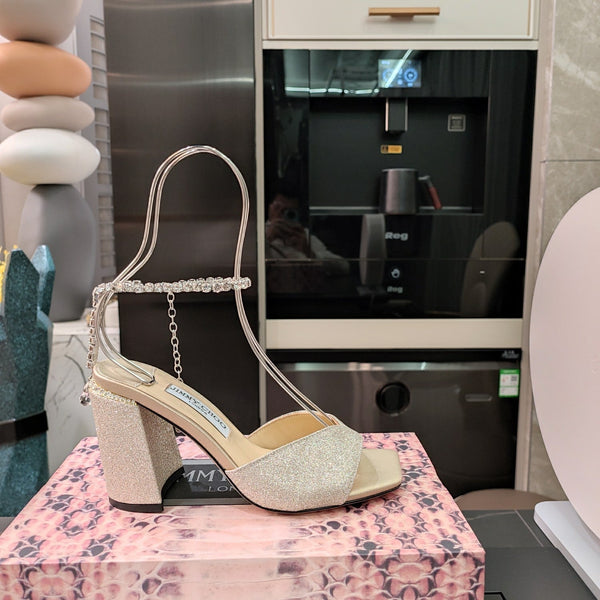 Jimmy 25 Saeda 85mm Sandals Beige Cream Sheepskin 240084