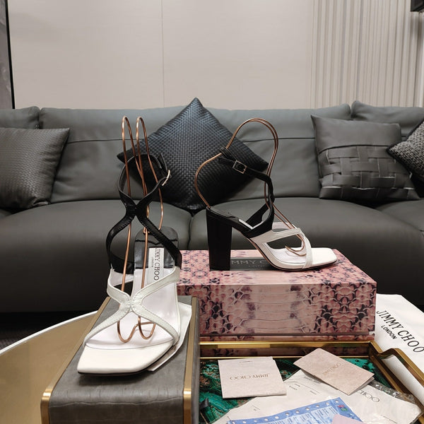 Jimmy 25 Azie Colorblock Sandal 11CM White mix Black Calfskin 240112