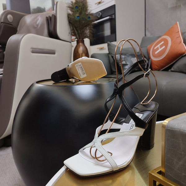 Jimmy 25 Azie Colorblock Sandal 11CM White mix Black Calfskin 240112