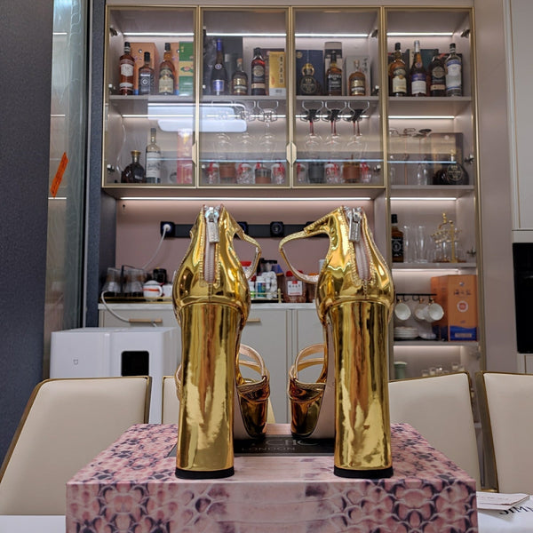 Jimmy 25 Platform Sandal Heels Gold Mirror TPU Material 240010