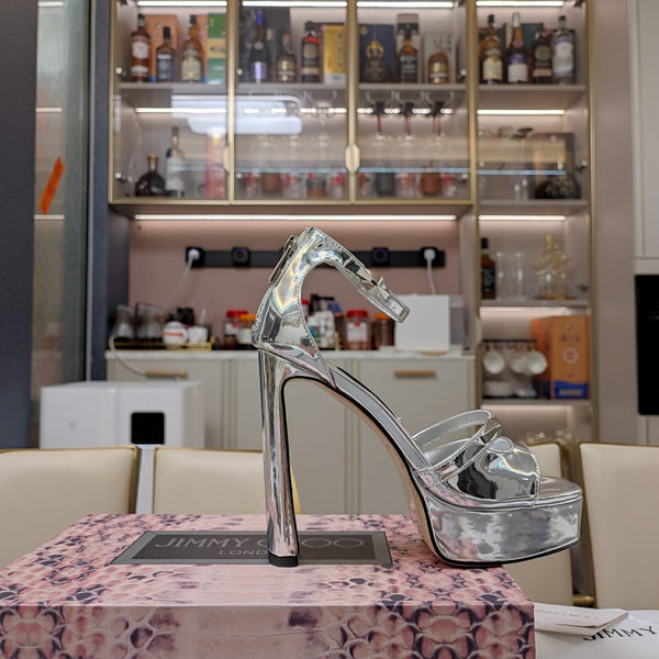 Jimmy 25 Platform Sandal Heels Silver Mirror TPU Material 240008