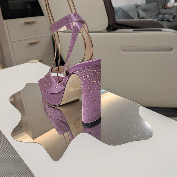 Jimmy 25 Sandalo con Plateau e Tacco in Raso di Seta Lilla Viola 240011