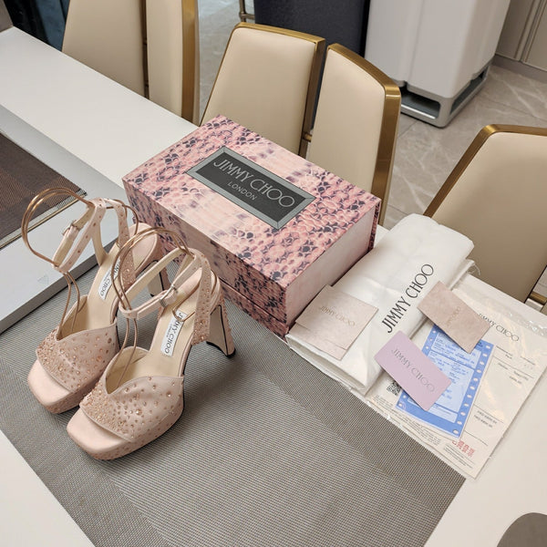 Jimmy 25 Platform Sandal Heels Lady Pink Silk Satin 240012