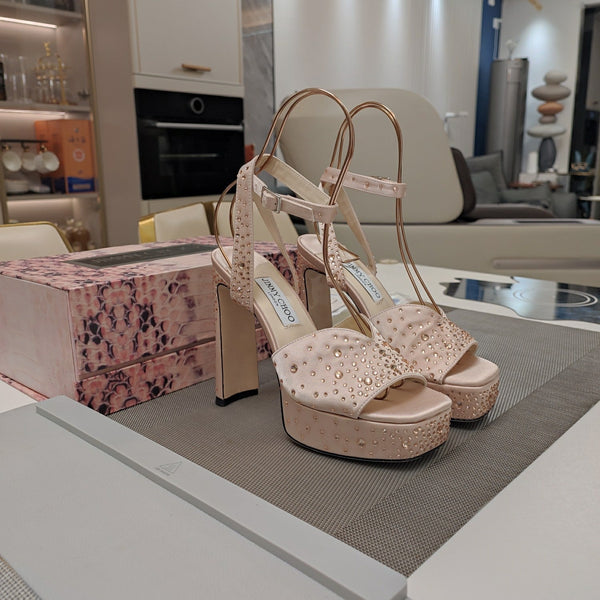 Jimmy 25 Platform Sandal Heels Lady Pink Silk Satin 240012
