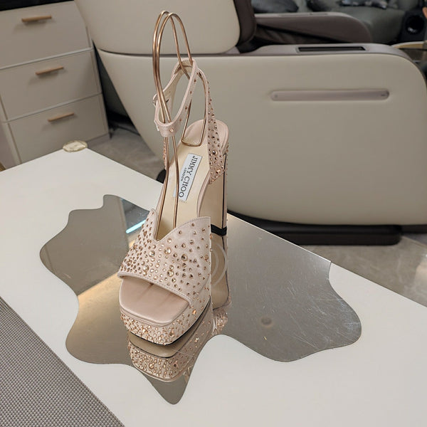 Jimmy 25 Platform Sandal Heels Lady Pink Silk Satin 240012