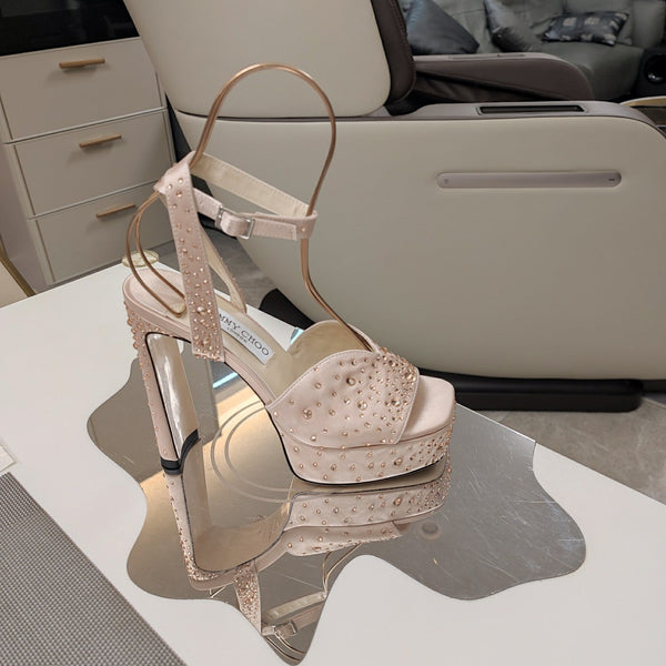 Jimmy 25 Platform Sandal Heels Lady Pink Silk Satin 240012