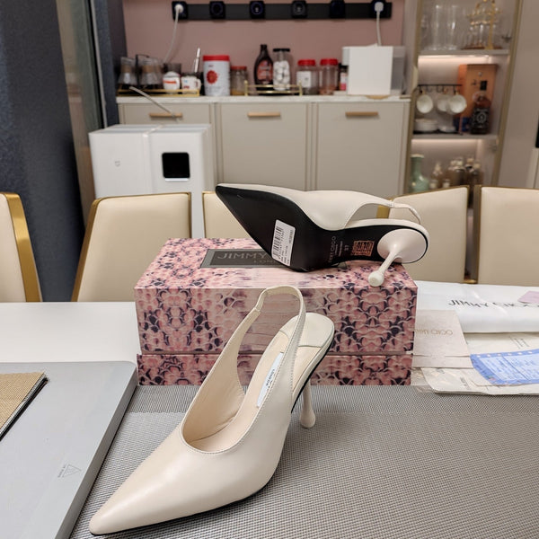 Jimmy 25 Slingback Pump Heels in pelle nappa bianca 240027