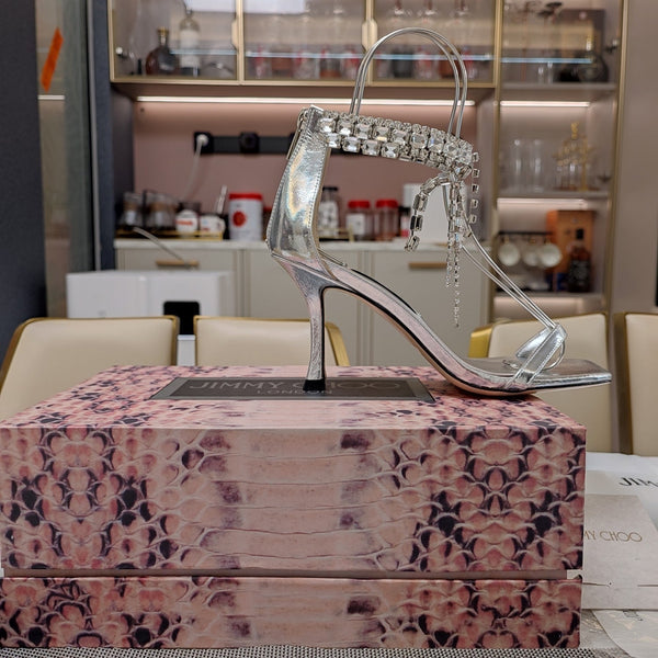 Jimmy 25 Verity Sandal 70 Silver Cracked Cowhide 240033