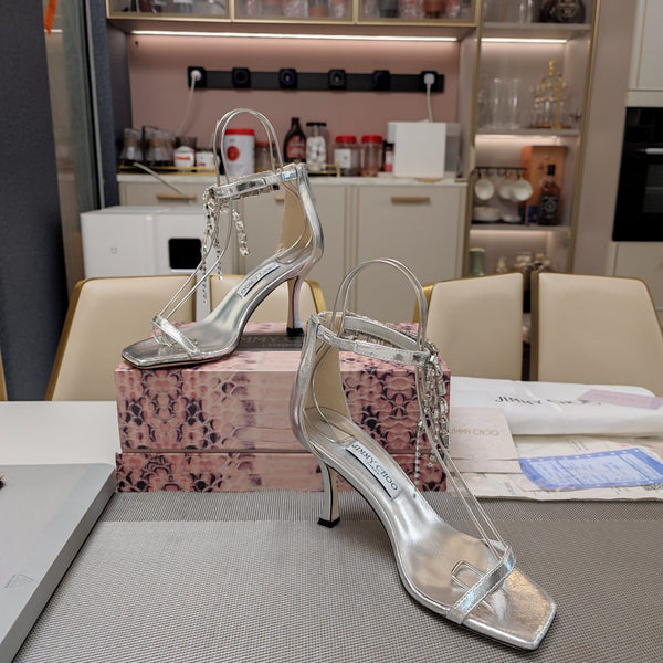 Jimmy 25 Verity Sandal 70 Silver Cracked Cowhide 240033