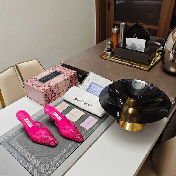 Jimmy 25 Vivi 100 Mule Deep Pink Mesh Gauze 240054