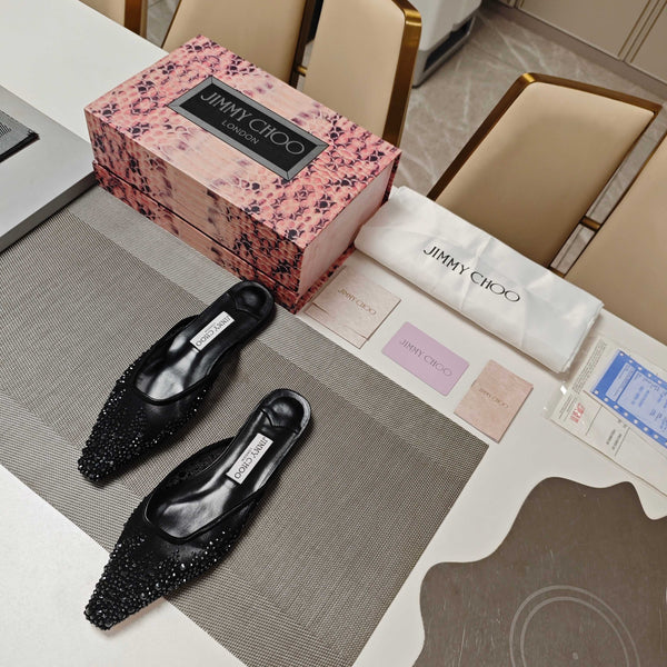 Jimmy 25 Mule Flats Black Mesh Gauze 240055