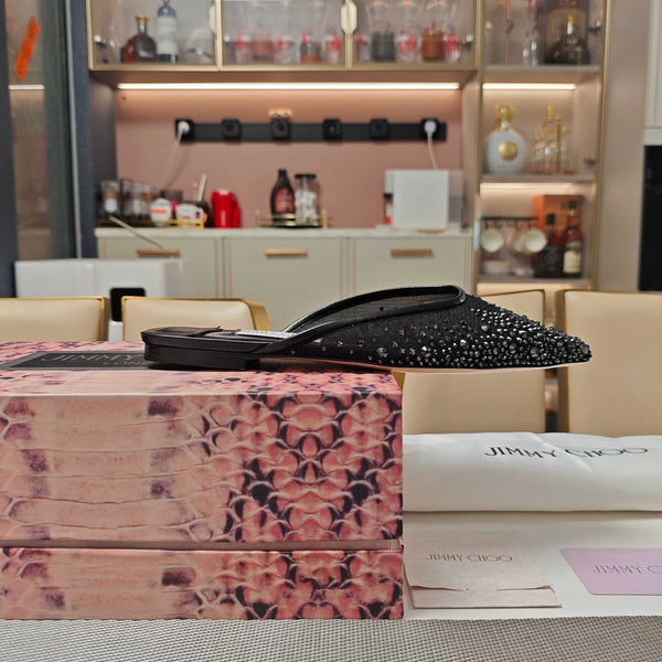 Jimmy 25 Mule Flats Black Mesh Gauze 240055