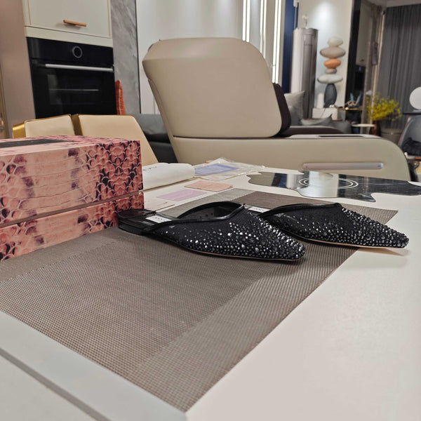 Jimmy 25 Mule Flats Black Mesh Gauze 240055